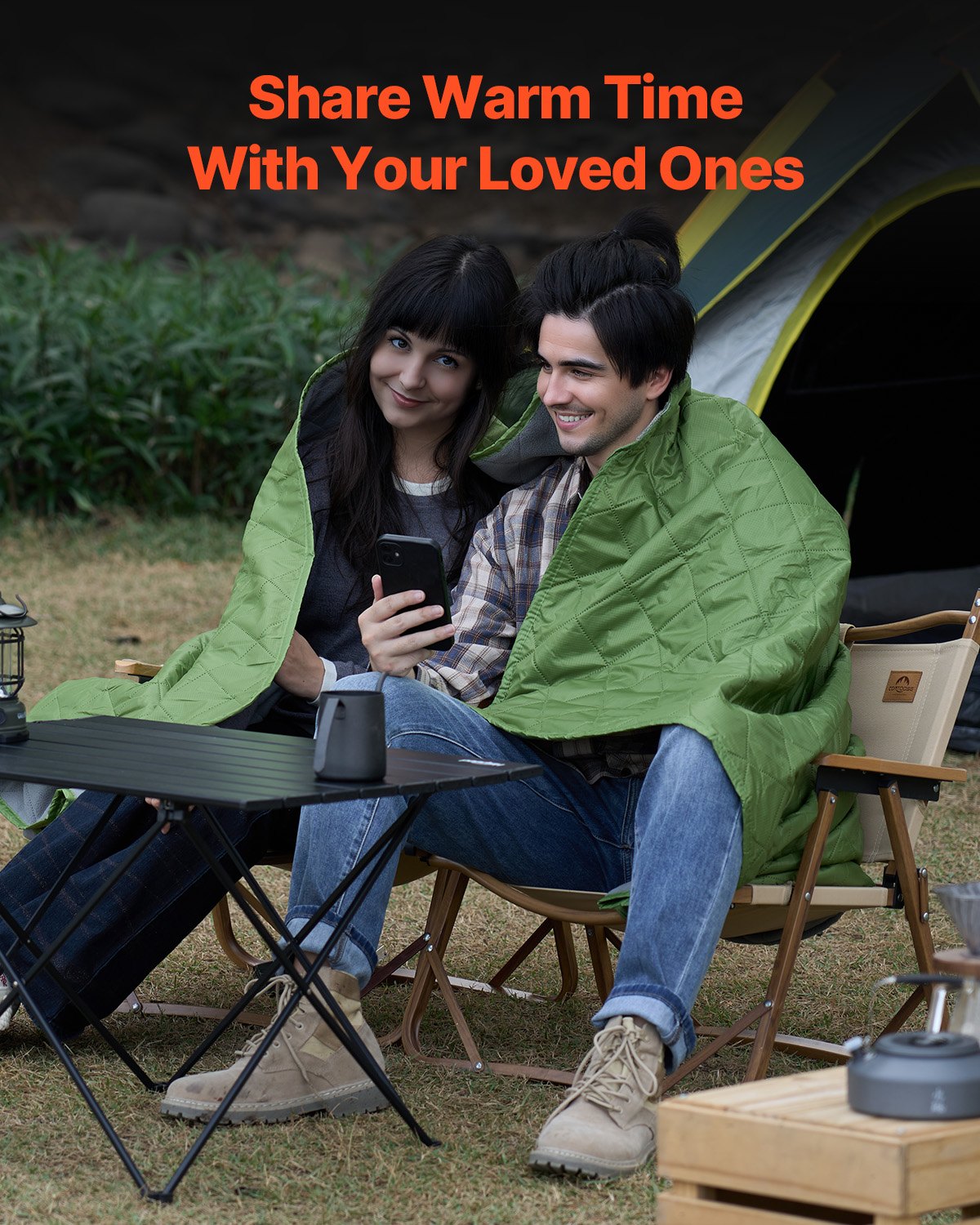 Camping Blanket, Large Warm Stadium Blanket, Waterproof & Windproof, 330GSM Polyester Fleece, Flame Retardant, Great for Outdoors, Picnics, Hiking, Sports Events, Travel, 82" x 55", Bicolor