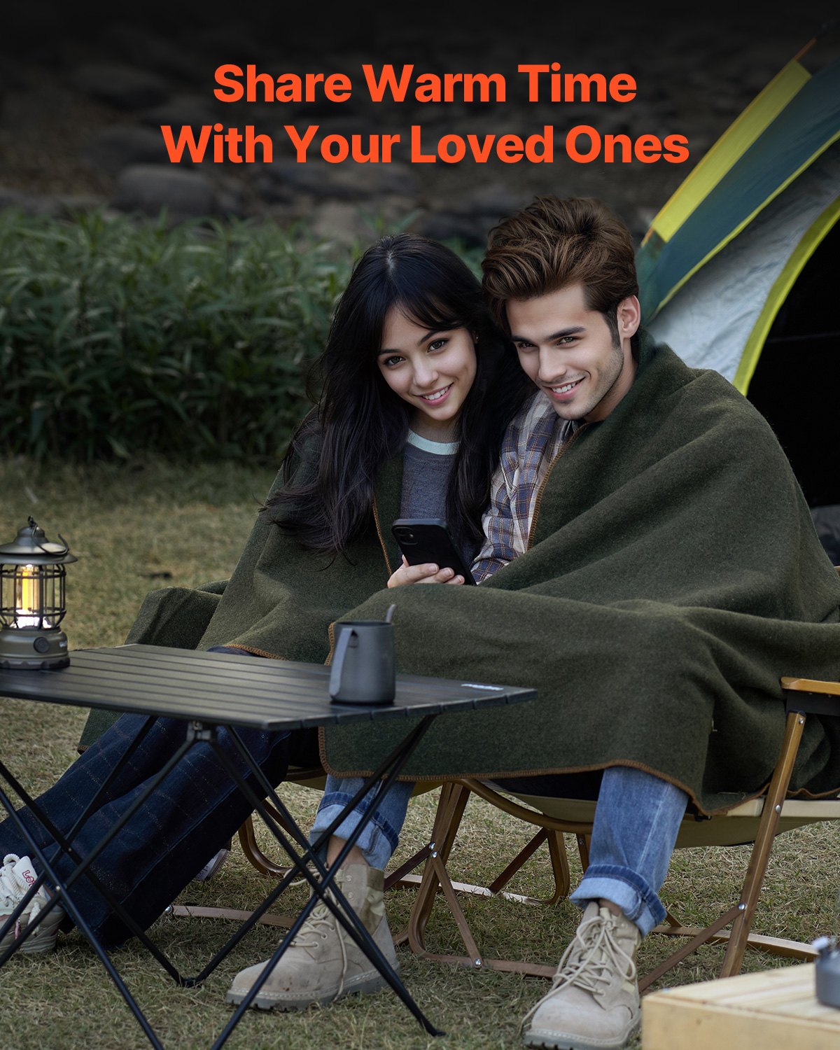 Wool Camping Blanket, Large Warm Stadium Blanket, Waterproof & Windproof, Flame Retardant, Great for Outdoors, Picnics, Hiking, Sports Events, Travel, 64" x 88" (80% Wool), Army Green