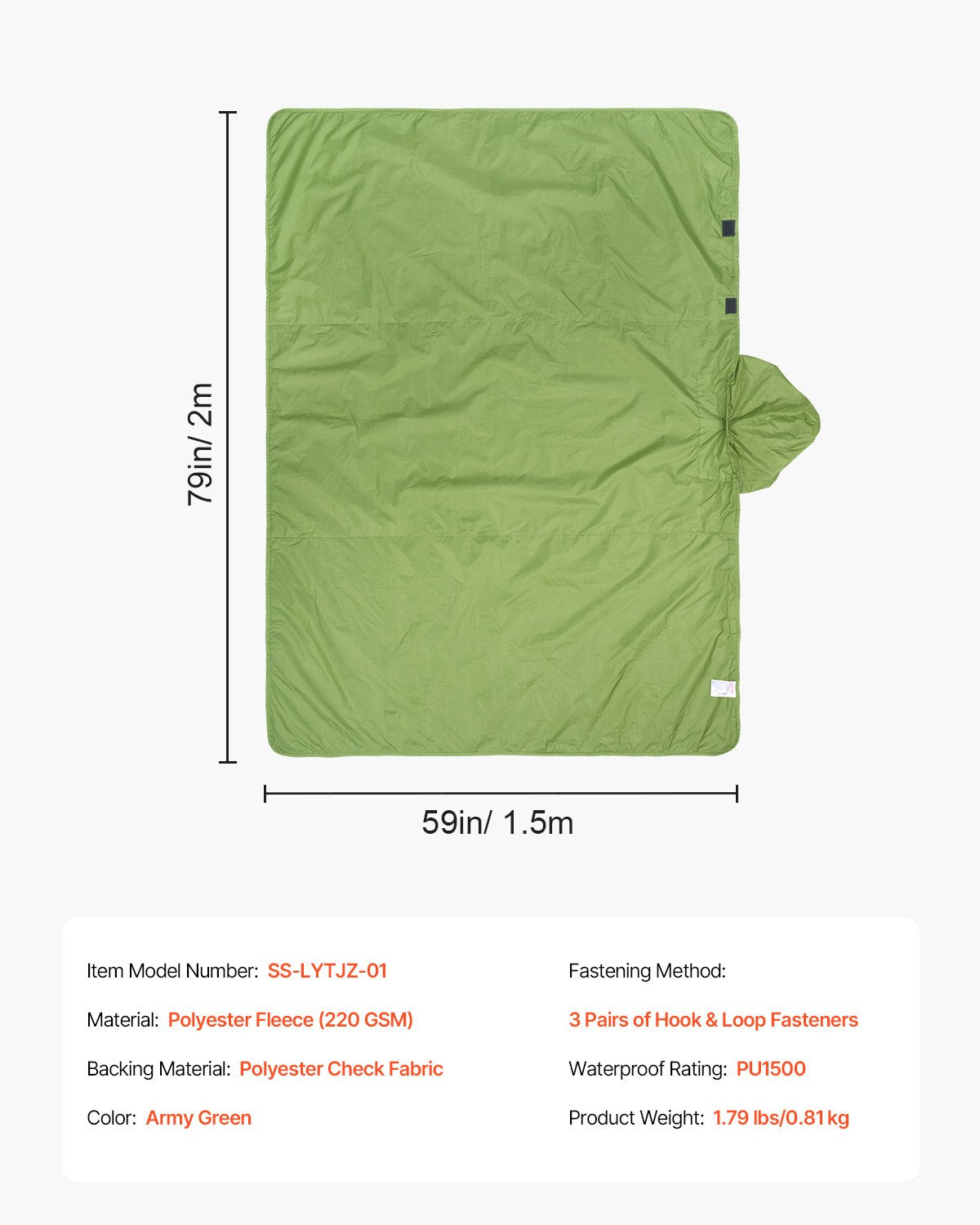 Camping Blanket 79" x 59" Portable Warm Stadium Blanket Outdoor Light Green