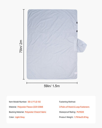 Camping Blanket, Large Warm Wearable Stadium Blanket, Waterproof & Windproof, Polyester Fleece, Flame Retardant, Great for Outdoors, Picnics, Hiking, Sports Events, Travel, 79" x 59", Light Grey
