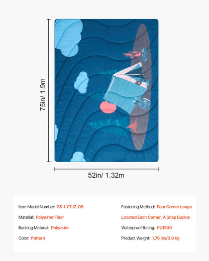 Camping Blanket 75" x 52" Portable Warm Stadium Blanket Outdoor Printed