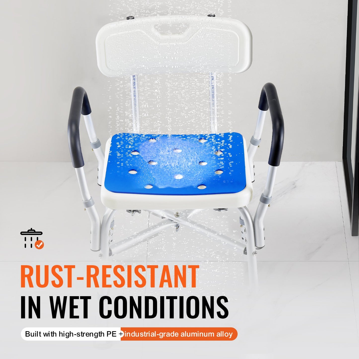 400lbs Duschstuhl Badewannenbank Armlehnen Rückenlehne Höhenverstellbar für Innenbadewanne