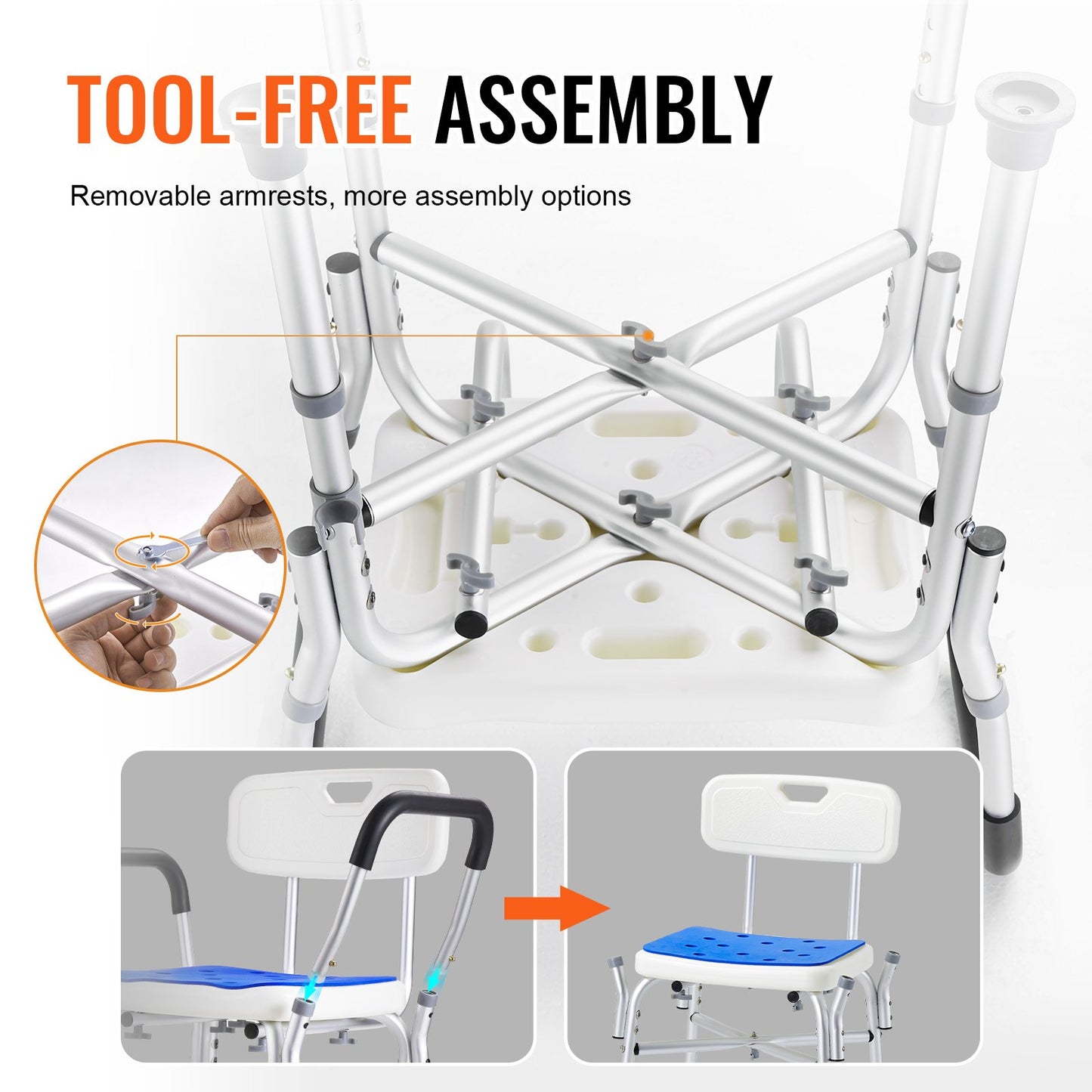 400lbs Duschstuhl Badewannenbank Armlehnen Rückenlehne Höhenverstellbar für Innenbadewanne