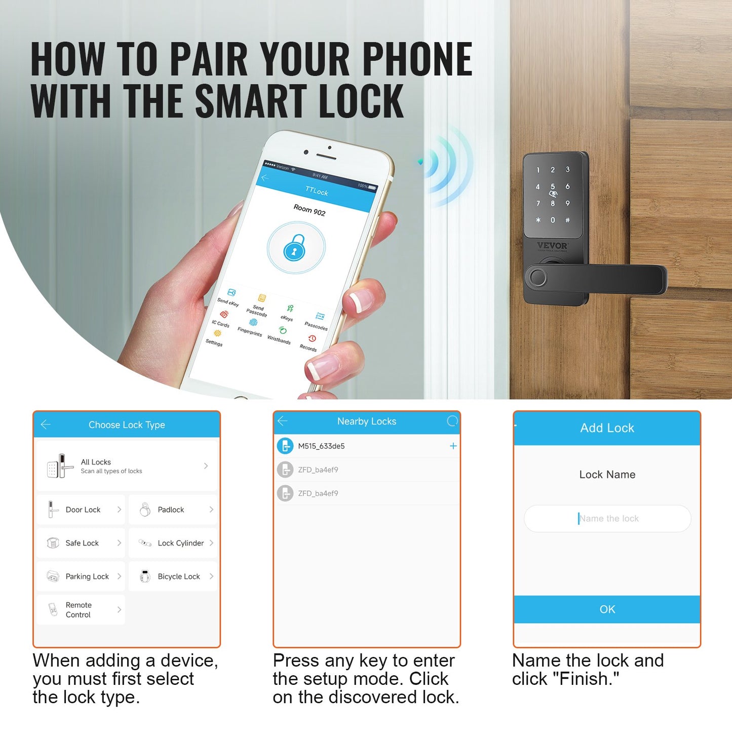 Smart Lock, 5-in-1 Smart Door Knob, Fingerprint Deadbolt with App Control, Bluetooth Smart Lock, Keyless Entry Door Lock with Handle, Biometric Door Lock, Keypad Digital Door Lock for Front Door