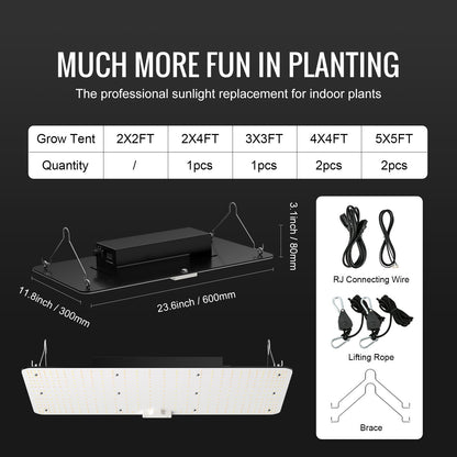 LED Growth Illumination, 200W Full Spectrum Adjustable, Efficient Samsung 2B1B Diodes Light for Indoor Seedling, Vegetation and Flowering in Greenhouses, Daisy Chain Compatible for 1.2x2.4/3x3 f