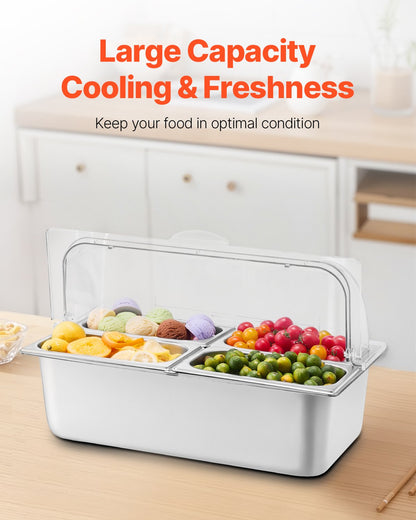 Servierbehälter für Lebensmittel auf der Arbeitsplatte, 4 Pfannen, Gewürzspender, Tablett