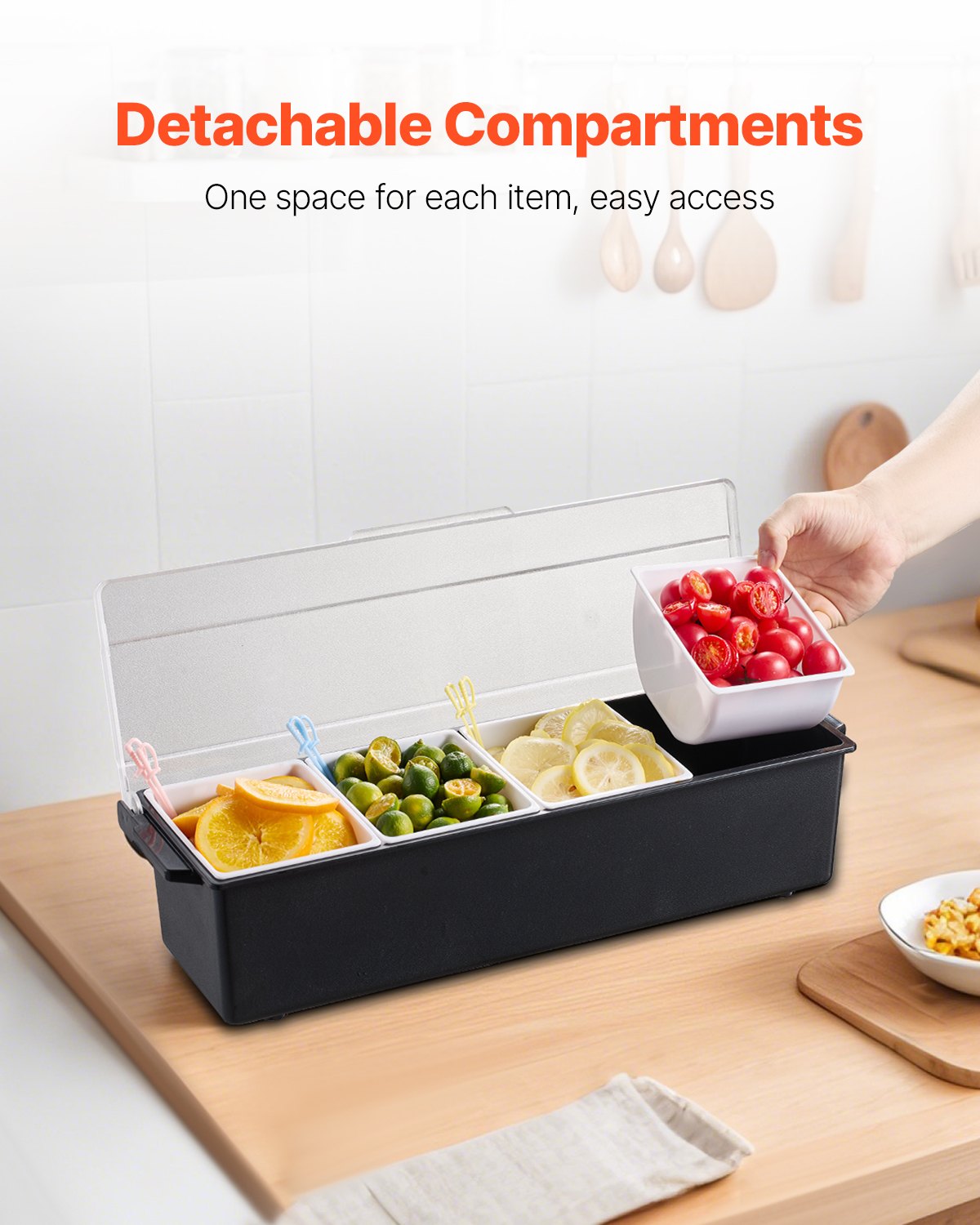 Refrigerated spice server 4 compartment cold serving tray with transparent lid