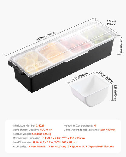 Refrigerated spice server 4 compartment cold serving tray with transparent lid