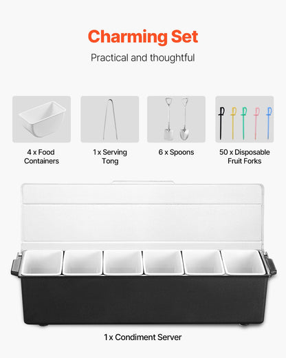 Gekühlter Gewürzserver, 6-Fach-Kaltserviertablett mit transparentem Deckel