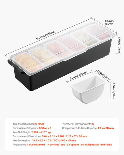 Gekühlter Gewürzserver, 6-Fach-Kaltserviertablett mit transparentem Deckel