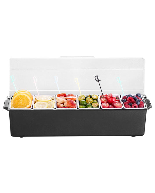 Refrigerated spice server 6 compartment cold serving tray with transparent lid