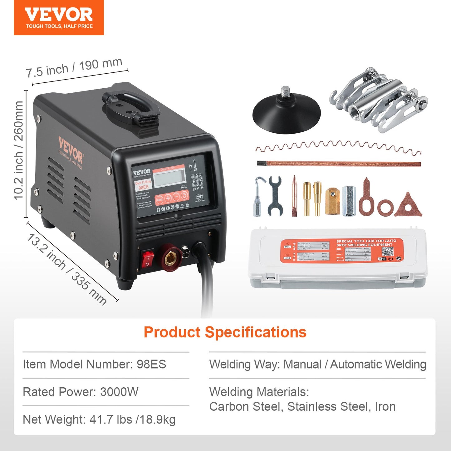 Stud Welder Dent Repair Kit, 3KW Spot Welder Dent Puller with Auto/Manual Welding & 9 Versatile Modes, 110V Auto Body Spot Welding Dent Puller Machine for Car, Truck Dent Repair