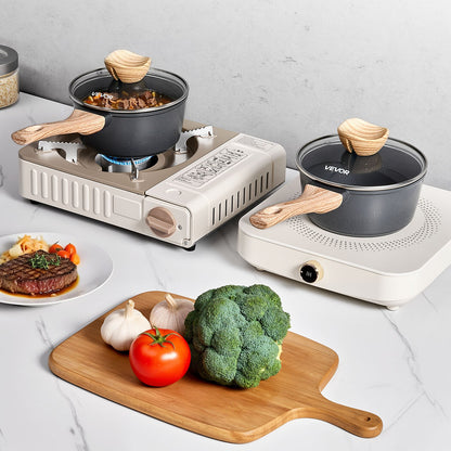 1.5 QT Saucepan, Nonstick Saucepan with Tempered Glass Lid, Multipurpose Cooking Sauce Pot with Detachable Handle, Sauce Pan Small Kitchen Cooking Pot with Coating, Induction Compatible, Black