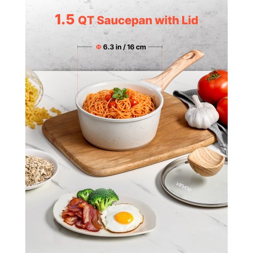 1,5 QT Antihaft-Kochtopf mit Glasdeckel und abnehmbarem Griff, Weiß | EU