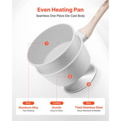 1,5 QT Antihaft-Kochtopf mit Glasdeckel und abnehmbarem Griff, Weiß | EU