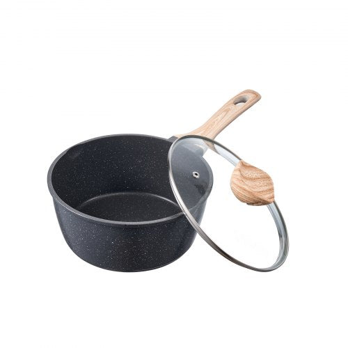2,5 QT kastrull, nonstick kastrull med härdat glaslock, mångsidig såsgryta med avtagbart handtag, kastrull liten köksgryta med beläggning, induktionskompatibel, svart |  EU