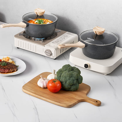 2.5 QT Saucepan, Nonstick Saucepan with Tempered Glass Lid, Multipurpose Cooking Sauce Pot with Detachable Handle, Sauce Pan Small Kitchen Cooking Pot with Coating, Induction Compatible, Black