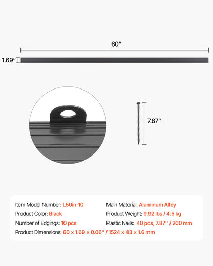 Metall-Landschaftseinfassung, 10er-Pack, 152,4 cm, rostbeständig, biegsam, für Garten und Hof