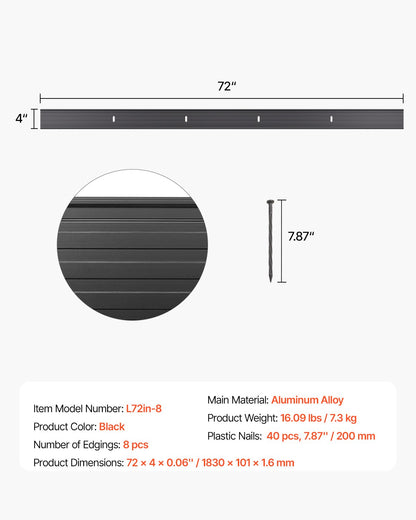 Metall-Landschaftseinfassung, 8er-Pack, 183 cm, rostbeständig, biegbar, für Garten und Hof