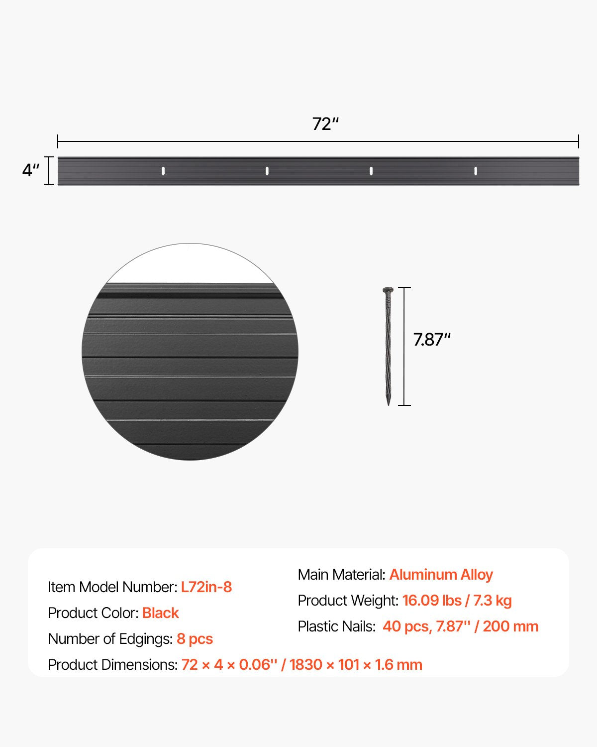 Metal Landscape Edging, 8 Packs 72 in Rust-Resistant Aluminum Alloy Landscape Edging, Bendable Garden Edging Border, Heavy Duty Lawn Edging Fence for Flower Bed Yard Pathway