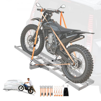 Motorcycle Carrier, 400 lbs Capacity, Heavy Duty Aluminum Hitch Mount Rack with 73in Loading Ramp, Straps & Stabilizer, Scooter Dirt Bike Trailer Hauler for Car Truck with 2-Inch Hitch Receiver