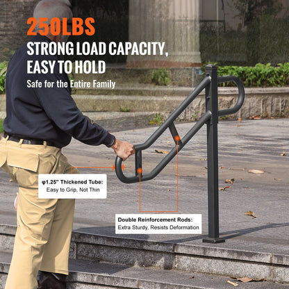 Single Post Outdoor Handrail 1-3 Steps 40.5" Stair Railing Floor Mount