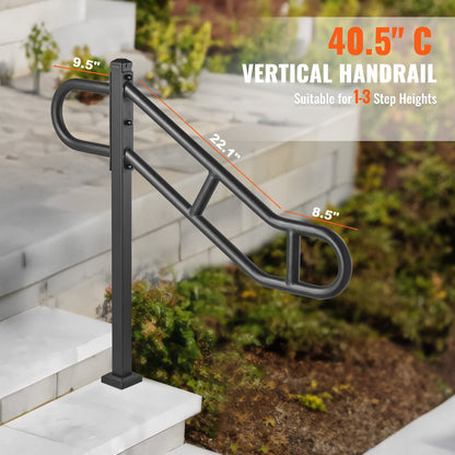 Single Post Outdoor Handrail 1-3 Steps 40.5" Stair Railing Floor Mount