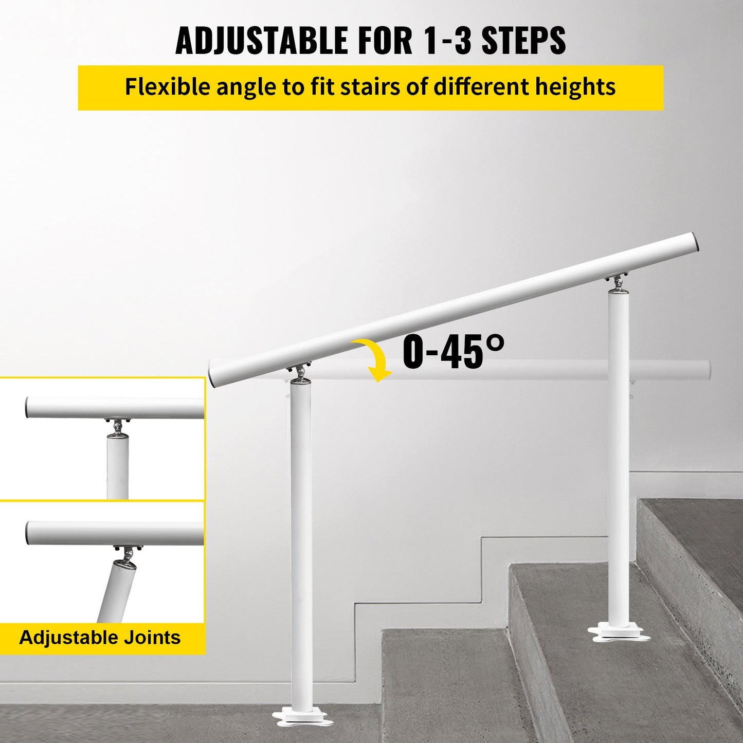 Outdoor Stair Railing Kit, 3 FT Handrails 2-3 Steps, Adjustable Angle White Aluminum Stair Hand Rail for The Elderly, Handrails for Outdoor Steps