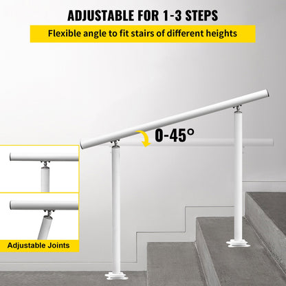 Outdoor Stair Railing Kit, 3 FT Handrails 2-3 Steps, Adjustable Angle White Aluminum Stair Hand Rail for The Elderly, Handrails for Outdoor Steps