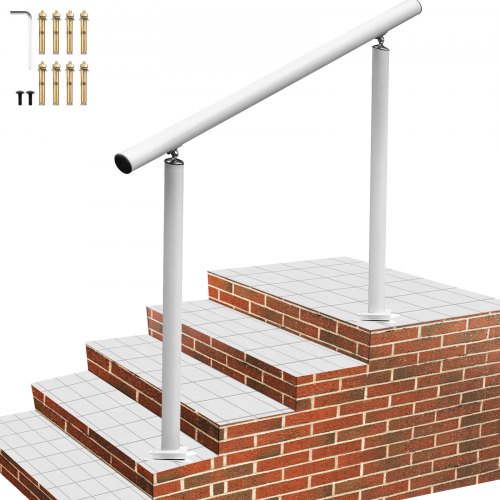 Outdoor Stair Railing Kit, 4 FT Handrails 1-4 Steps, Adjustable Angle White Aluminum Stair Hand Rail for The Elderly, Handrails for Outdoor Steps
