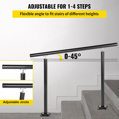 Outdoor Stair Railing Kit, 4 FT Handrails 1-4 Steps, Adjustable Angle Black Aluminum Stair Hand Rail for The Elderly, Handrails for Outdoor Steps