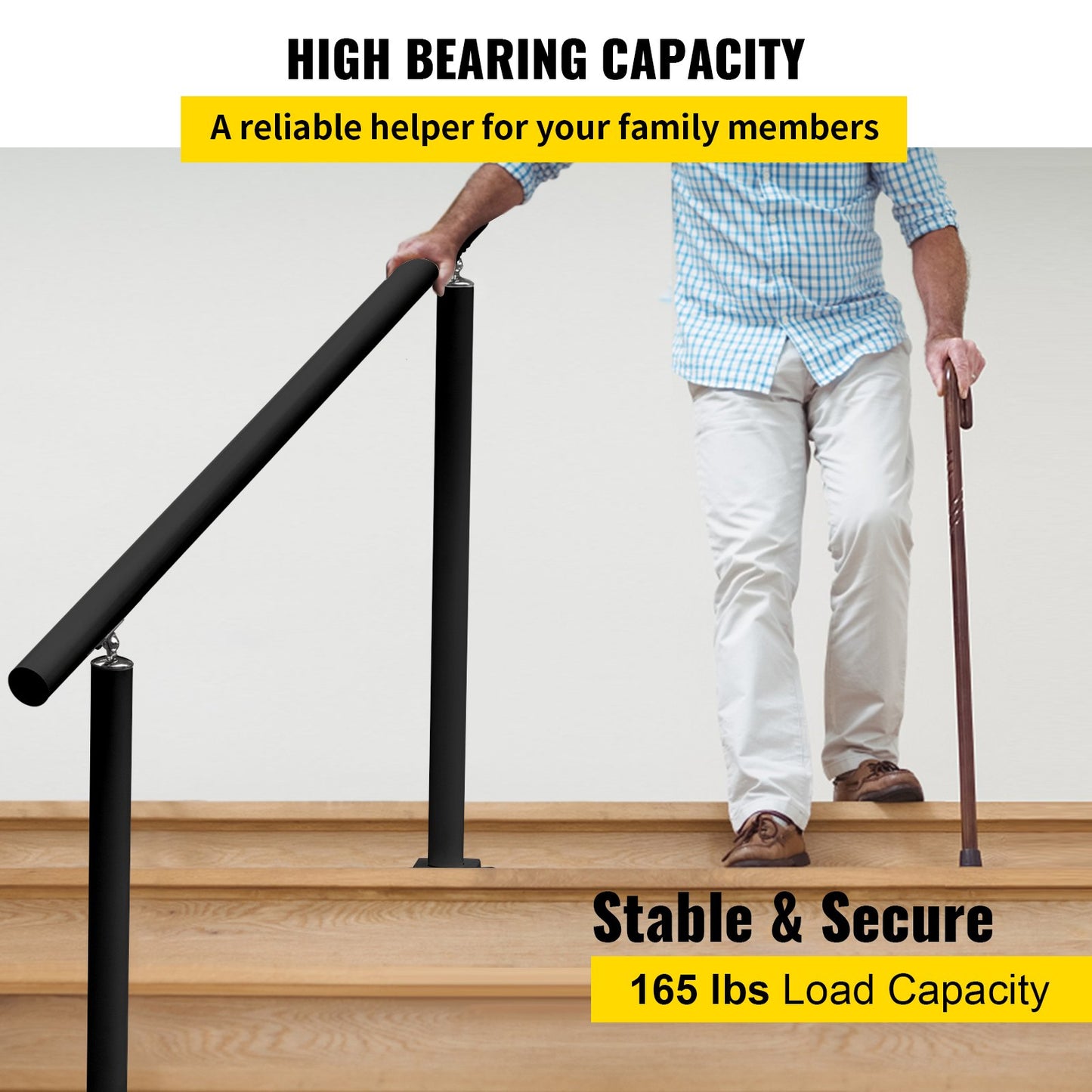 Outdoor Stair Railing Kit, 4 FT Handrails 1-4 Steps, Adjustable Angle Black Aluminum Stair Hand Rail for The Elderly, Handrails for Outdoor Steps