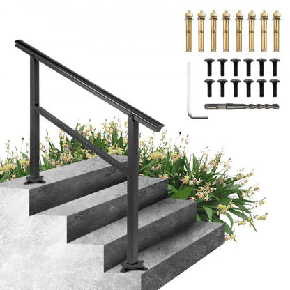 Handrail Outdoor Stairs 47.6 X 35.2 Inch Outdoor Handrail Outdoor Stair Railing Adjustable from 0 to 30 Degrees Handrail for Stairs Outdoor Aluminum Black Stair Railing Fit 3-4 Steps