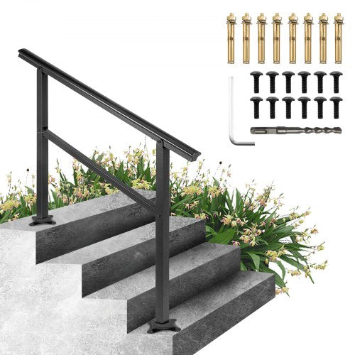 Handrail Outdoor Stairs 47.6 X 35.2 Inch Outdoor Handrail Outdoor Stair Railing Adjustable from 0 to 30 Degrees Handrail for Stairs Outdoor Aluminum Black Stair Railing Fit 3-4 Steps