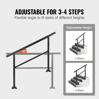 Handrail Outdoor Stairs 47.6 X 35.2 Inch Outdoor Handrail Outdoor Stair Railing Adjustable from 0 to 30 Degrees Handrail for Stairs Outdoor Aluminum Black Stair Railing Fit 3-4 Steps