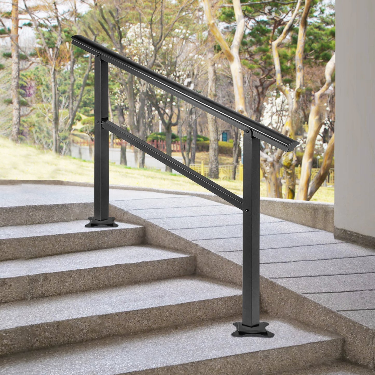 Handrail Outdoor Stairs 47.6 X 35.2 Inch Outdoor Handrail Outdoor Stair Railing Adjustable from 0 to 30 Degrees Handrail for Stairs Outdoor Aluminum Black Stair Railing Fit 3-4 Steps