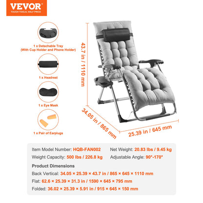 Zero Gravity Chair 26" Zero Gravity Recliner Lounge Chair Indoor and Outdoor