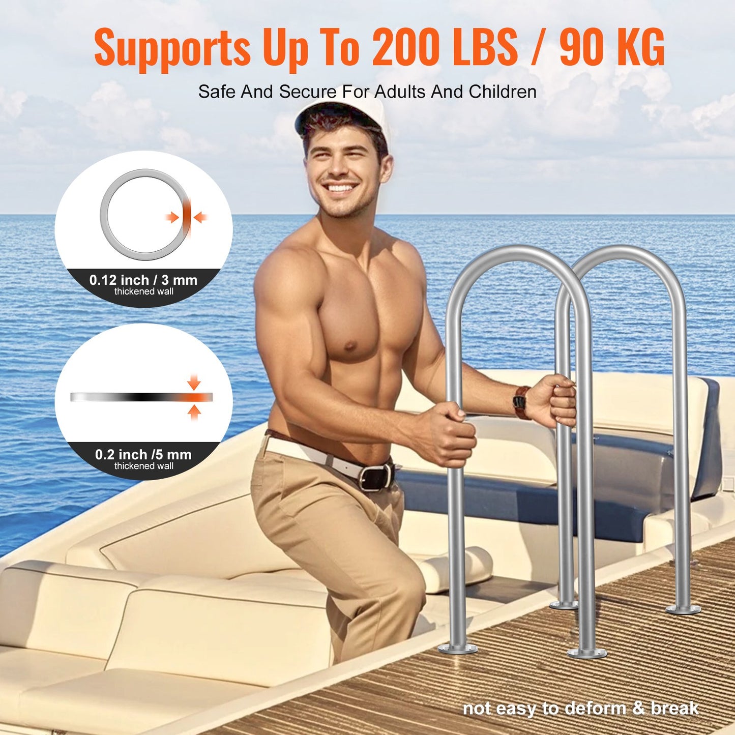 Pool Handledare 36 x 13 tum aluminium med bottenplatta för inomhus/utomhus