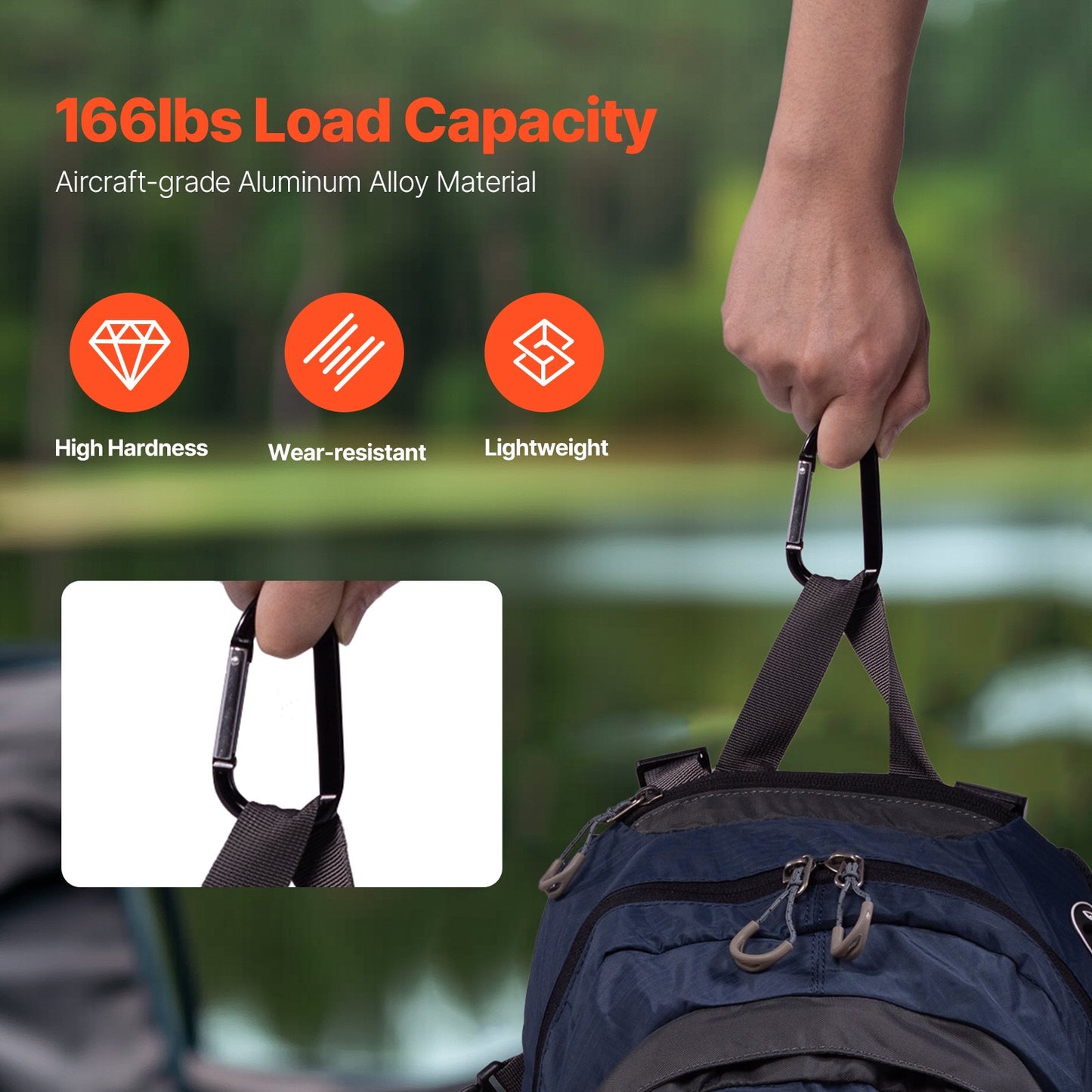 10 PCS Black Carabiner, Caribeaner Clip, Spring Snap Hook for Keychain Clip, 3.07" Aluminum Alloy D Ring Shape Carabeaner with 20 PCS Keyring, Multipurpose for Camping, Hiking, Backpacking