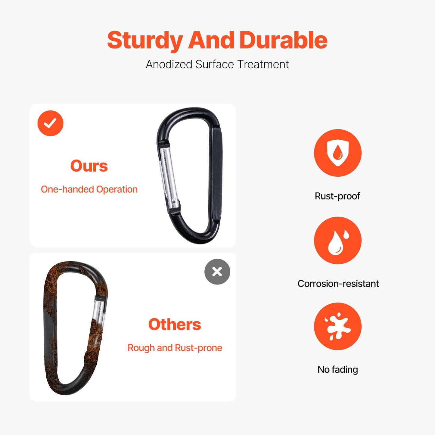 10 PCS Black Carabiner, Caribeaner Clip, Spring Snap Hook for Keychain Clip, 3.07" Aluminum Alloy D Ring Shape Carabeaner with 20 PCS Keyring, Multipurpose for Camping, Hiking, Backpacking