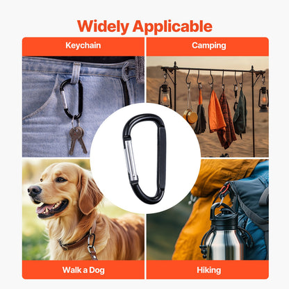 10 PCS Black Carabiner, Caribeaner Clip, Spring Snap Hook for Keychain Clip, 3.07" Aluminum Alloy D Ring Shape Carabeaner with 20 PCS Keyring, Multipurpose for Camping, Hiking, Backpacking