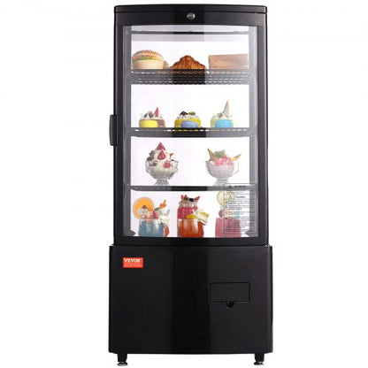 Refrigerated Display Case, 3 Cu.Ft./85L Countertop Pastry Display Case, 3-Tier Commercial Display Refrigerator with LED Lighting, TURBO Cooling, Frost-Free Air-Cooling, Locked Door for Bakery