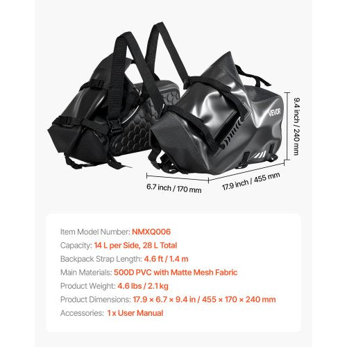 Motorcykelsadelväskor, 28 L (14 L x 2) Stora Sidosadelväskor Kompatibla med de flesta motorcyklar, Vattentät Utomhussport Motorcykel Bagageförvaring Axelväska med Bottenrem, Svart |  EU