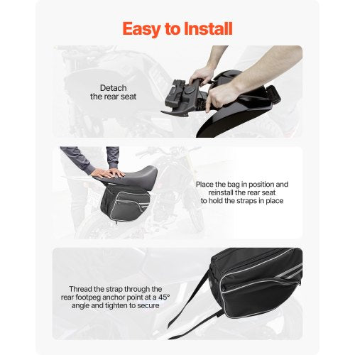 Motorcykelsadelväska, 30 L (15 L x 2) Stor sidosadelväska med vattentätt regnskydd och remmar, Kompatibel med de flesta motorcyklar, Förvaringsväska för utomhussporter, Svart |  EU