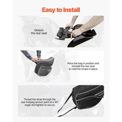 Motorcykelsadelväska, 30 L (15 L x 2) Stor sidosadelväska med vattentätt regnskydd och remmar, Kompatibel med de flesta motorcyklar, Förvaringsväska för utomhussporter, Svart |  EU