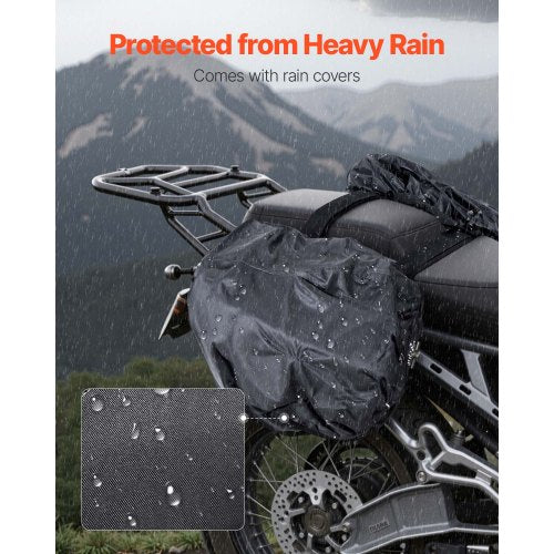 Motorcykelsadelväska, 30 L (15 L x 2) Stor sidosadelväska med vattentätt regnskydd och remmar, Kompatibel med de flesta motorcyklar, Förvaringsväska för utomhussporter, Svart |  EU