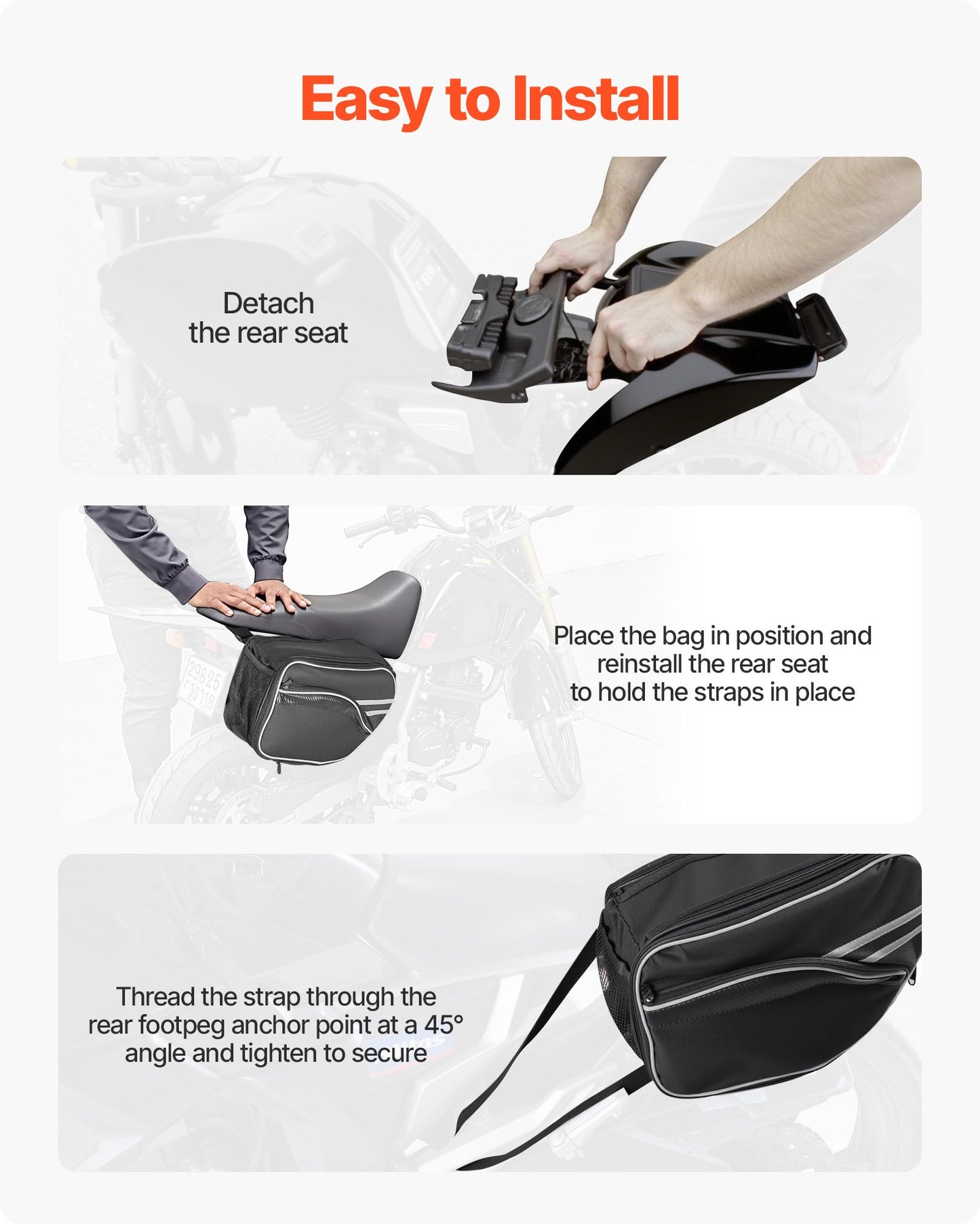 Motorcycle Saddlebag, 30 L (15 L x 2) Large Capacity Side Saddle Bag with Waterproof Rain Cover and Straps, Compatible with Most Motorcycles, Outdoor Sports Motorbike Luggage Storage Bag, Black
