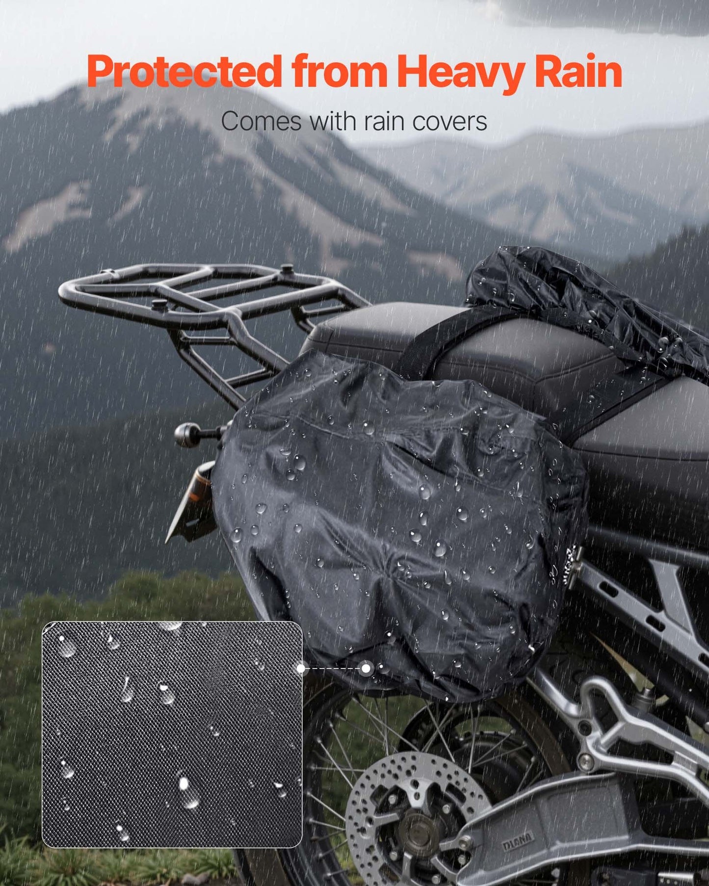 Motorcycle Saddlebag, 30 L (15 L x 2) Large Capacity Side Saddle Bag with Waterproof Rain Cover and Straps, Compatible with Most Motorcycles, Outdoor Sports Motorbike Luggage Storage Bag, Black