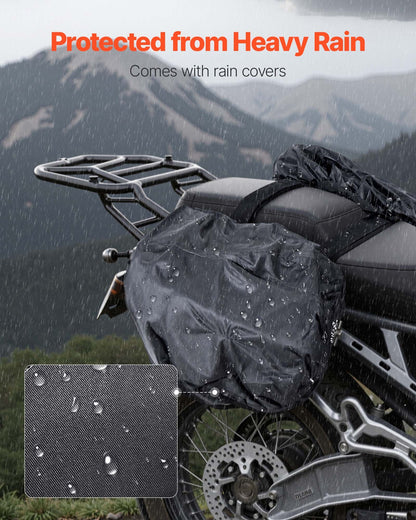 Motorcycle Saddlebag, 30 L (15 L x 2) Large Capacity Side Saddle Bag with Waterproof Rain Cover and Straps, Compatible with Most Motorcycles, Outdoor Sports Motorbike Luggage Storage Bag, Black