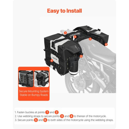 Motorcykelsadelväska, 56 L (28 L x 2) Stor sidosadelväska Kompatibel med de flesta motorcyklar, Vattentätt tyg Utomhussporter Motorcykelbagageförvaring med avtagbar innerväska, Svart |  EU